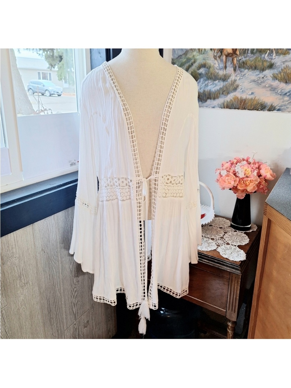 Women's White Crochet-Trim Cover Up